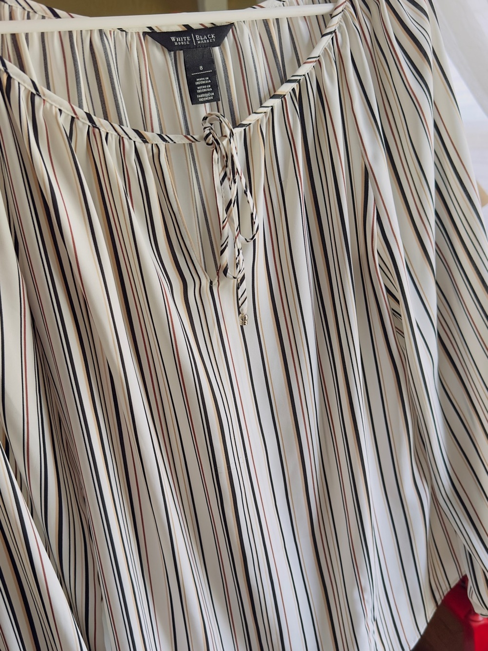 White House Black Market Cream Striped Peasant Blouse